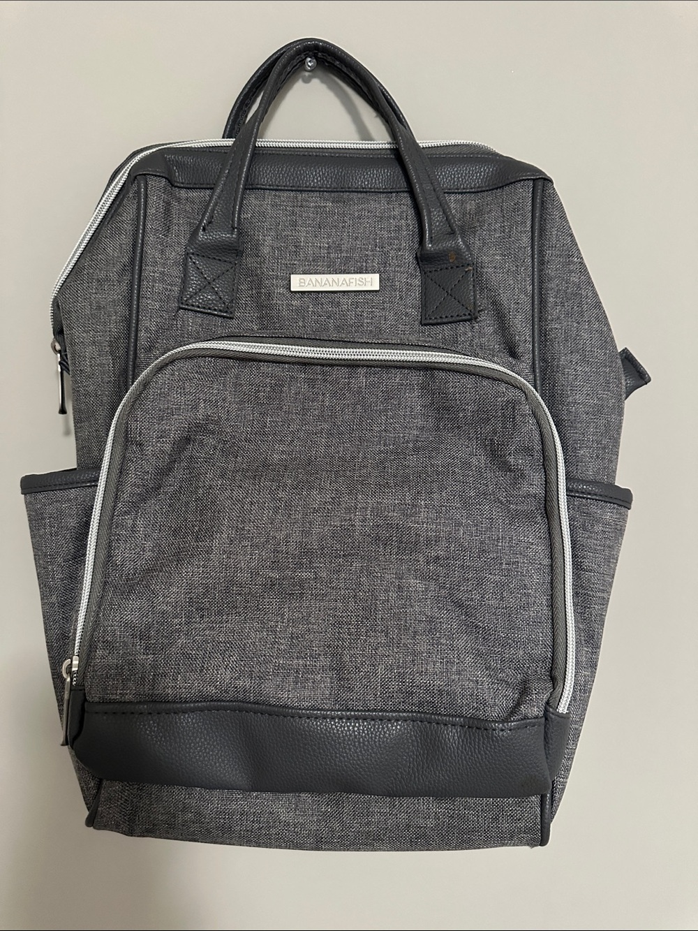 Bananafish Gray Diaper Backpack Doctor Style Wide Opening Travel Baby Bag